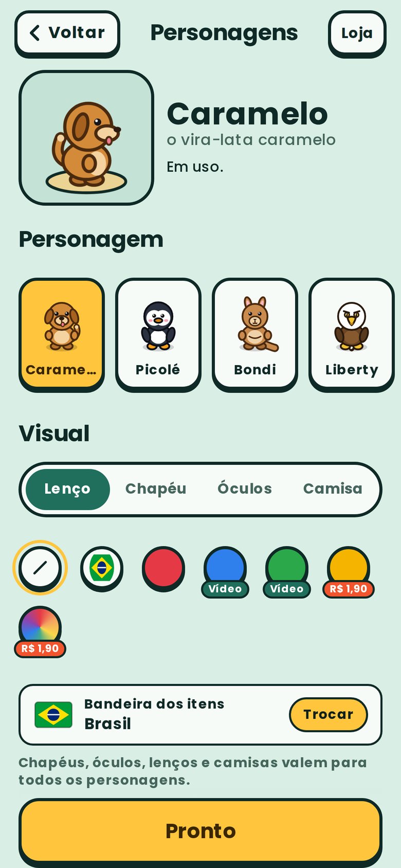 Tela de personagens do Boom Adventure